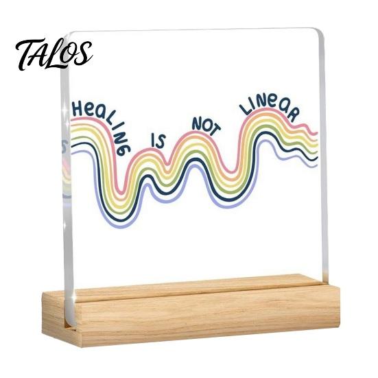 Wooden Base Table Ornament Motivational Mental Health Desktop Decoration, Acrylic Sign with Stand, Inspirational Desk Office Decor, for Therapy