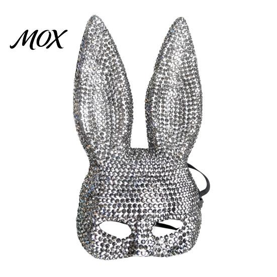 Halloween Costume Accessory Disco Mirror Rhinestone Rabbit Mask, Sparkly Glitter Bunny Face Mask Adjustable Elastic for Party, Shiny Reflective