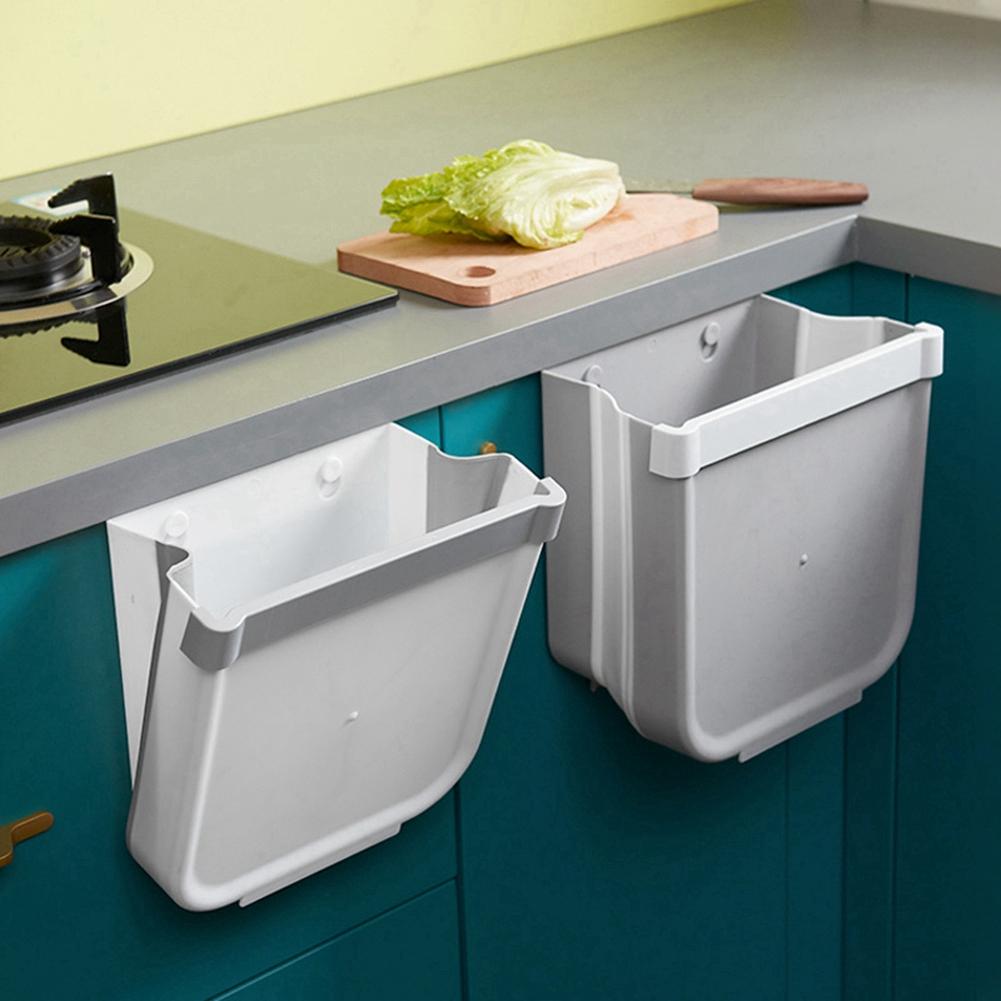 Household Wall Mounted Folding Trash Can Rubbish Garbage Bin for Home Kitchen OfficeGray