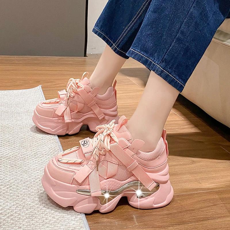 Fashion Women Platform Sneakers 6CM Sping Breathable Mesh Chunky Casual Dad Shoes Sports Vulcanized Shoes Woman Colorful Female Sneakers