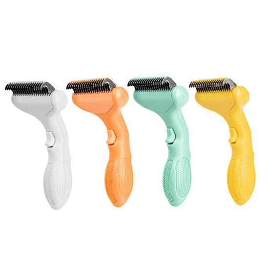 Pet Detangling Brush Stainless Steel Blades Dog Undercoat Rake Self-Cleaning Grooming Tool Pet Dematting Comb for Dogs And Cats