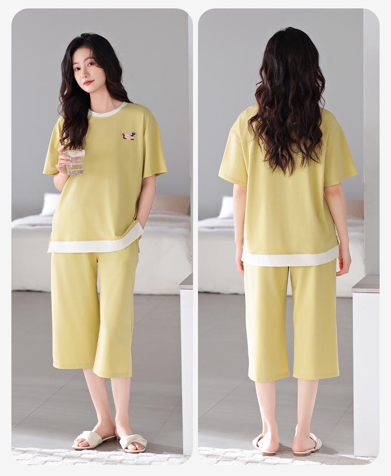 Women's Summer Modal Short Sleeve & Capri Home Set - Plus Size, Casual Ice Silk Cool Feel