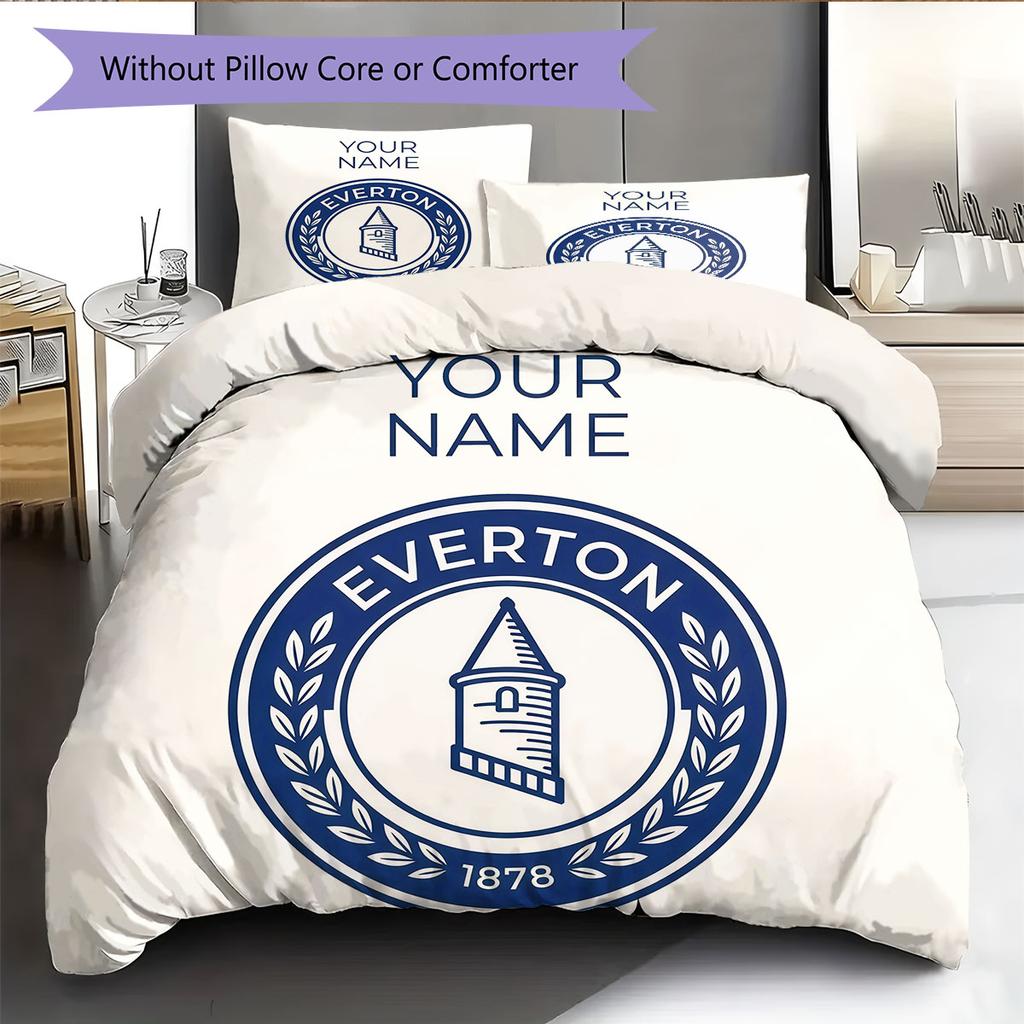 Custom Name,Everton FC Pattern Bedding Home Decoration Birthday Gift ( 1 Duvet Cover + 2 Pillowcase, Without Core),fan Merchandise.