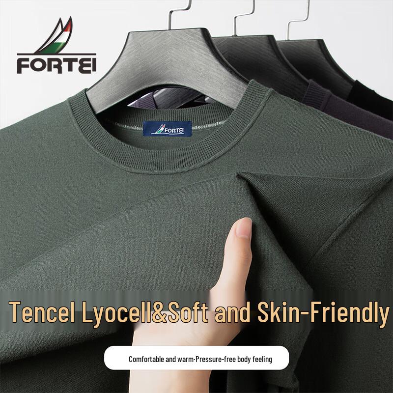 Futing Men's Tencel Lyocell Blend Crew Neck Knit Sweater