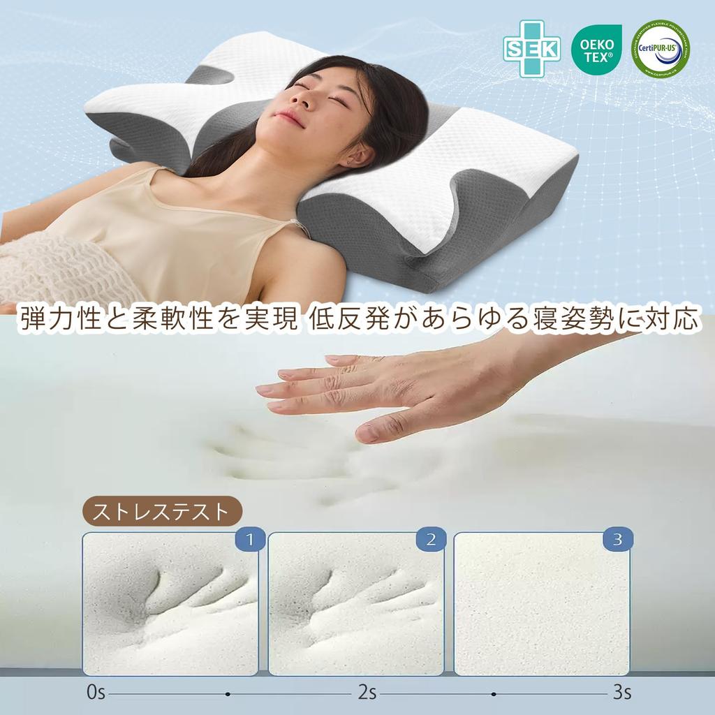 Aicomri Memory Foam Pillow for Neck Pain Relief, Sleep Pillow with Concave Ear and Back Hollow Design, Double Pillowcase, and Adjustable Height.