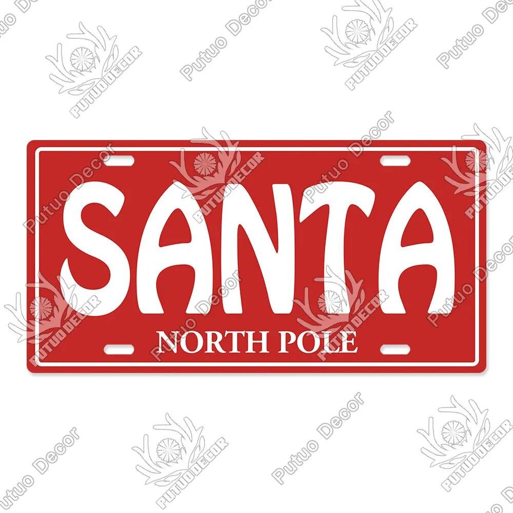 Putuo Decor Merry Christmas License Plate Tin Sign Plaque Metal Vintage Poster for Home Bar New Years Navidad Gift Wall Decor