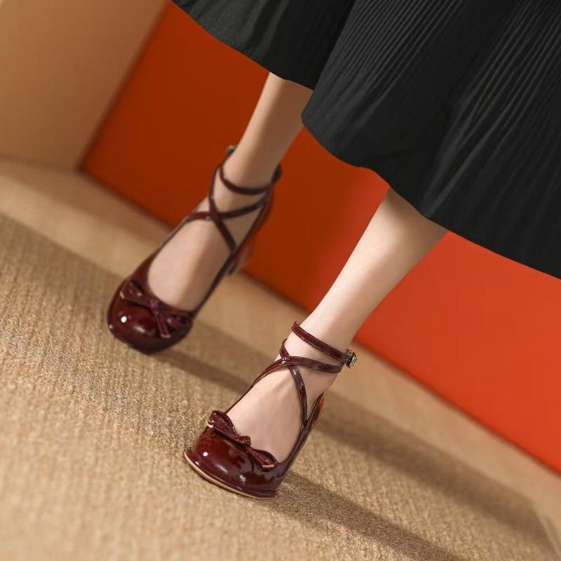 High Quality Red Mary Jane Shoes New Pumps Thick High Heels Lolita Square Toe Shoes for Women Fashion Party Leather Women Shoes