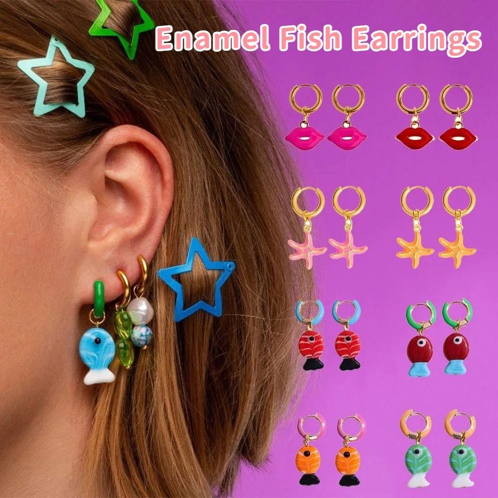 Lip Enamel Fish Earrings Jewelry Accessories Hoop Earrings Simple Charms Ear Buckle  Women