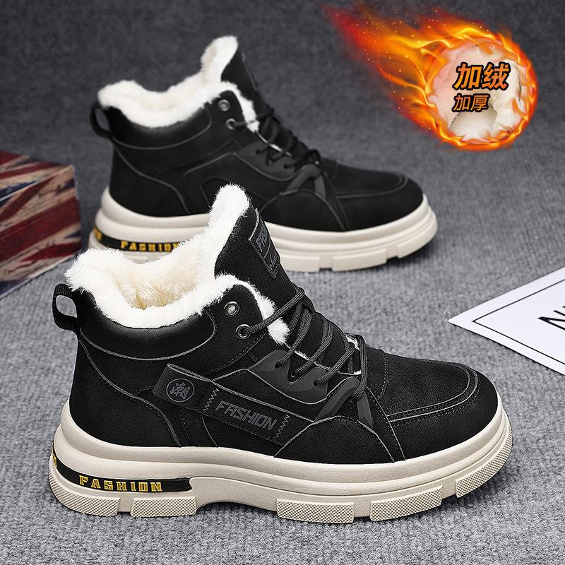 

Autumn and winter men s shoes new velvet high-top tooling shoes trendy versatile thick-soled non-slip casual short 44