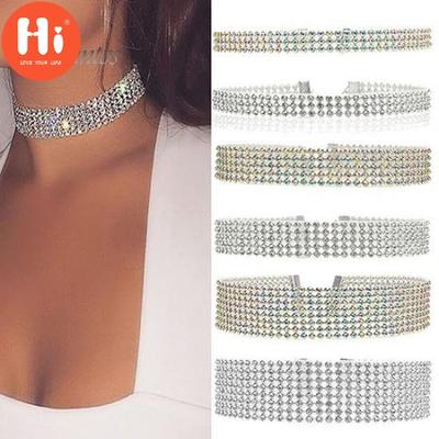 Hi Women's Full Rhinestones Sparkling Choker Necklace Jewelry