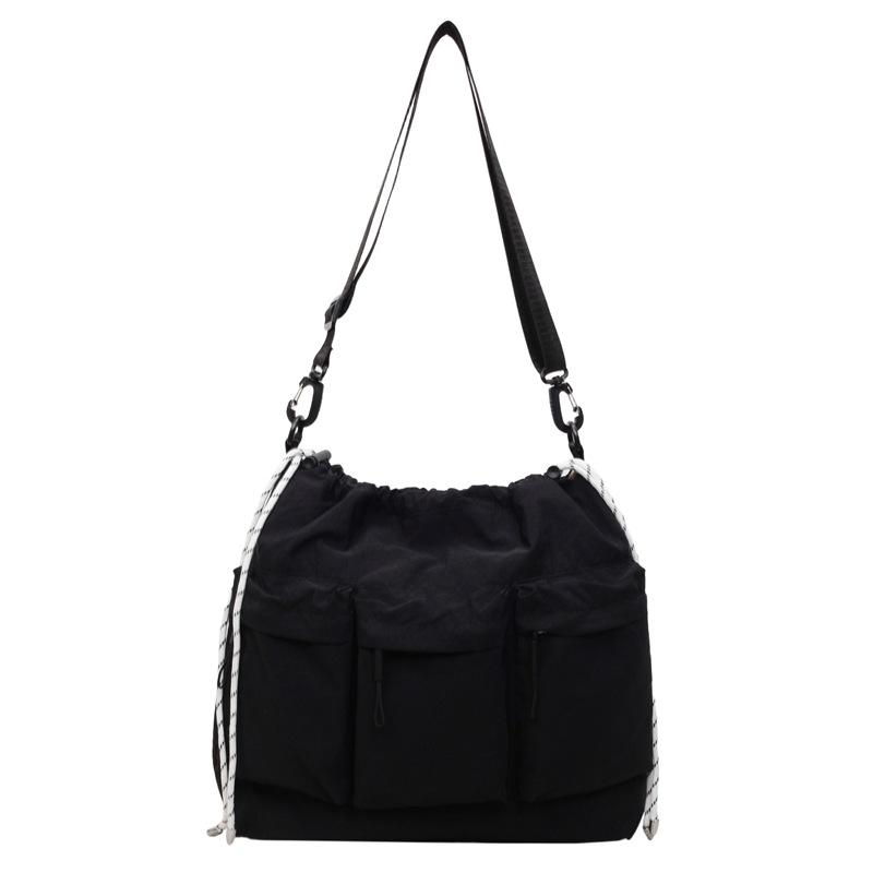 Large Capacity Drawstring Bag Women's Tote Bag Solid Color Shoulder Bag
