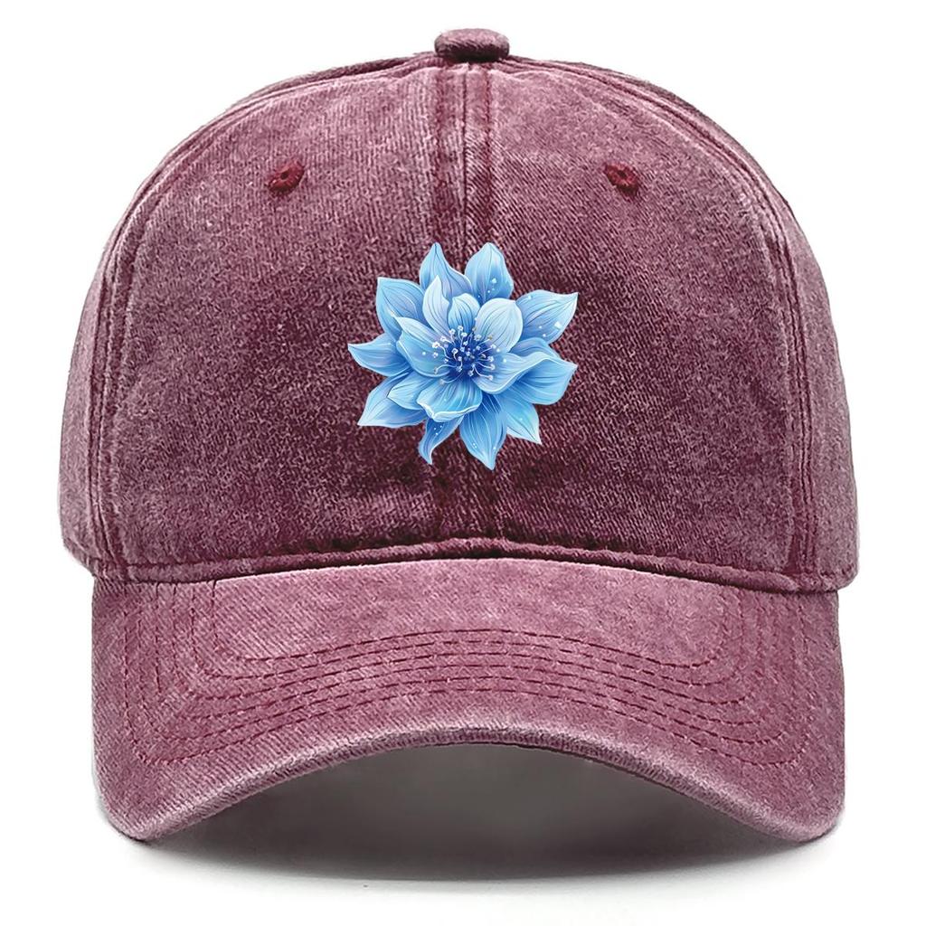Blue Flower Print Adjustable Baseball Cap, Trucker Hat Raw Brim Simple Retro Casual Snapback Sun Hat