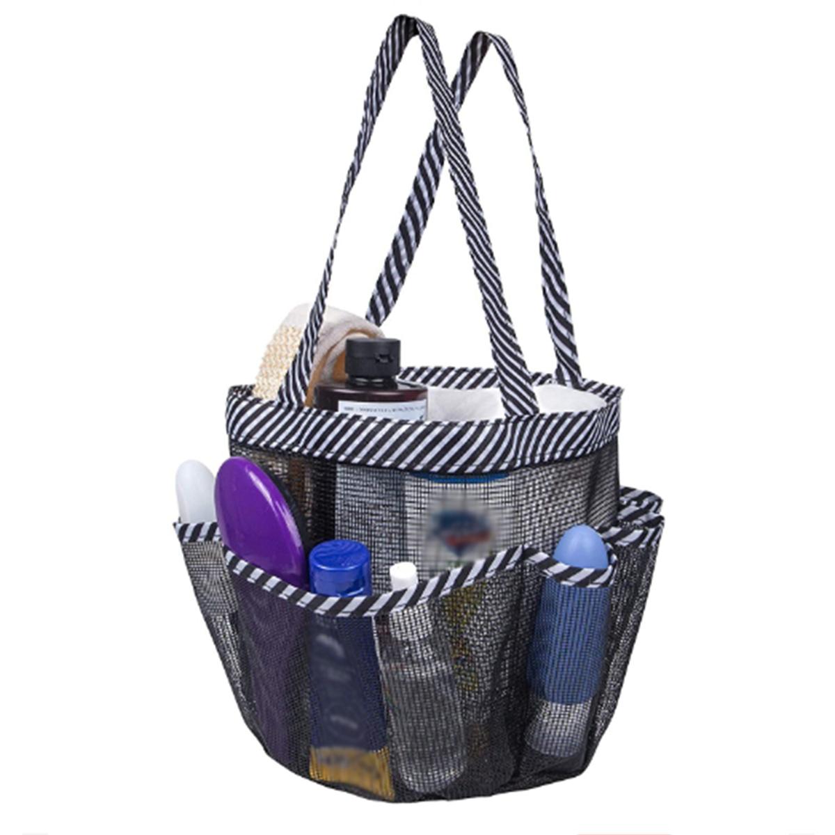 

Striped toiletry bag Unisex Bathroom foldable mesh toiletry bag Portable multifunctional handheld bath bag чёрный