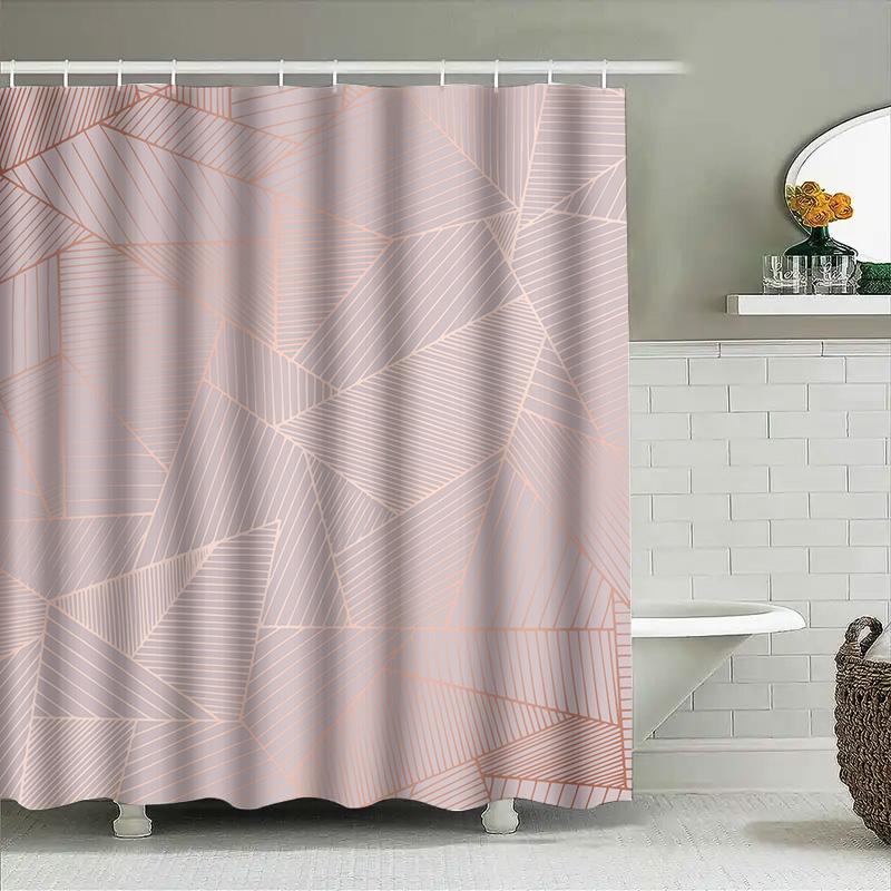 Modern Geometric Shower Curtain With Rustic Pink Light Gray Stripes Decorative Bathtub Liner For Bathroom Made In China (Length: