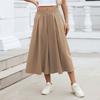 Women's Fashion Color Loose Wide Leg Pants Elastic Waist Pockets High-Waisted Skirt Pants