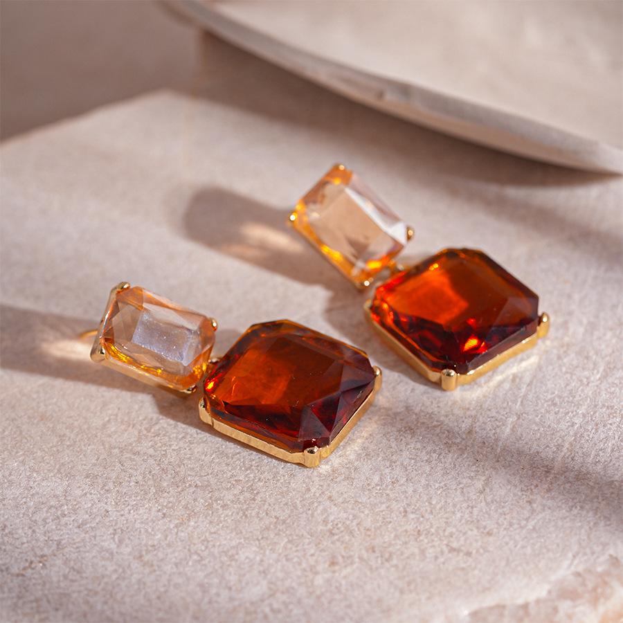 Retro Crystal Rhinestone Square Geometric Earrings - European American Style, High-Class Temperament Jewelry for Women