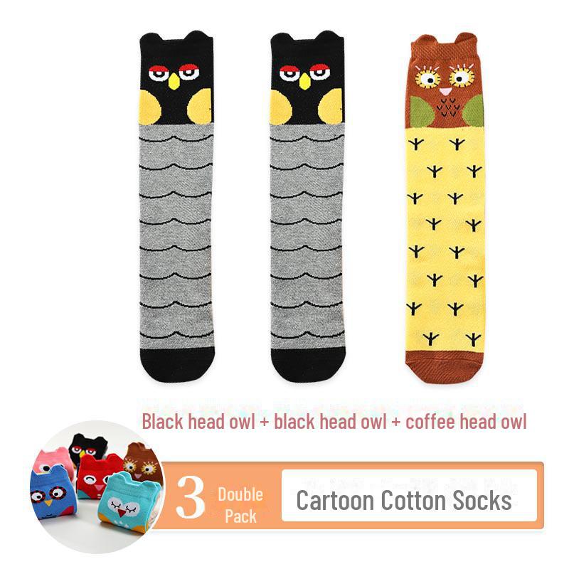 Kids' Cute Cartoon Knee-High Socks for Spring & Autumn - Mid-Tube, Long Pile Socks for Girls & Babies