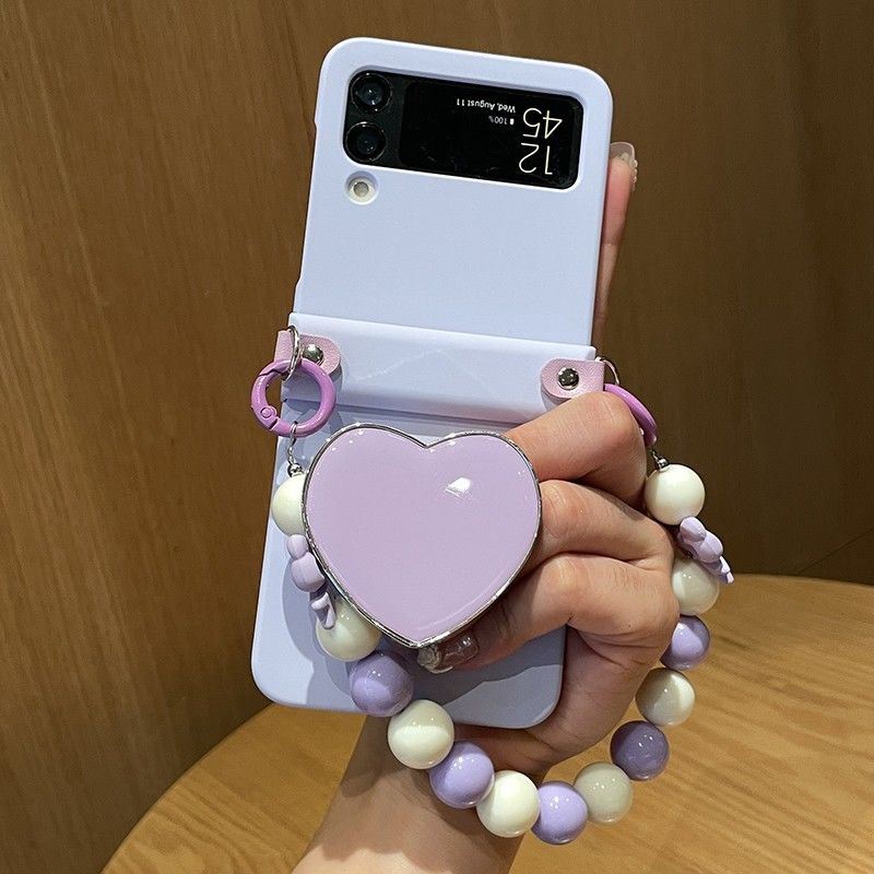 Four Colors of Simple Love Stand Suitable for Samsung Galaxy Z Flip3 4 5 6 7 W23 24 25 Flip Anti-fall Mobile Phone Protective Case