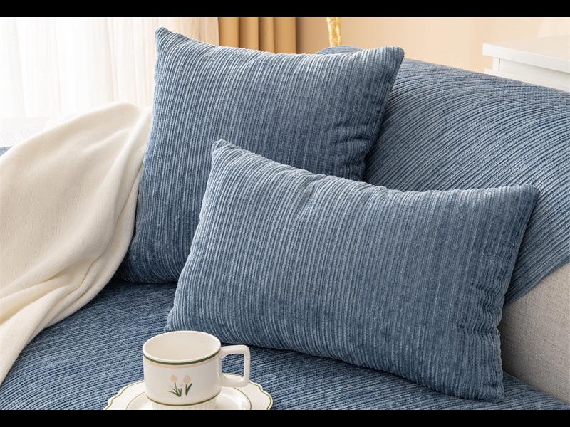 Modern Winter Corduroy Striped Plush Sofa Cushion - Non-Slip Solid Color