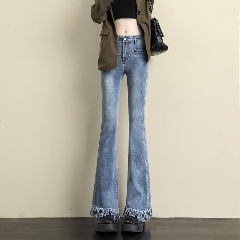 

Women s High-Waisted Slimming Stretch Flare Jeans with Raw Hem - Look Taller & Slimmer XXL светло-синий