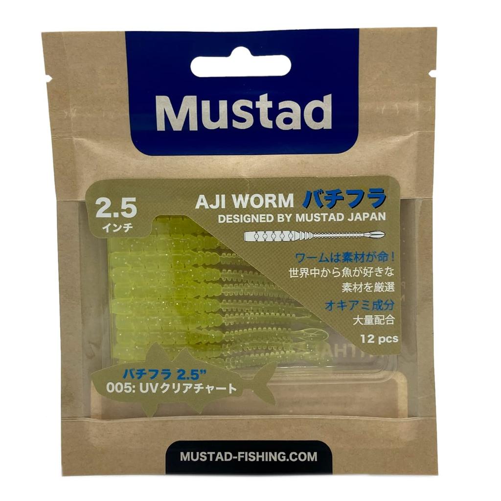 Mustad Ajiworm Bachifura 2.5 Inch (12 Pieces) Clear Chart