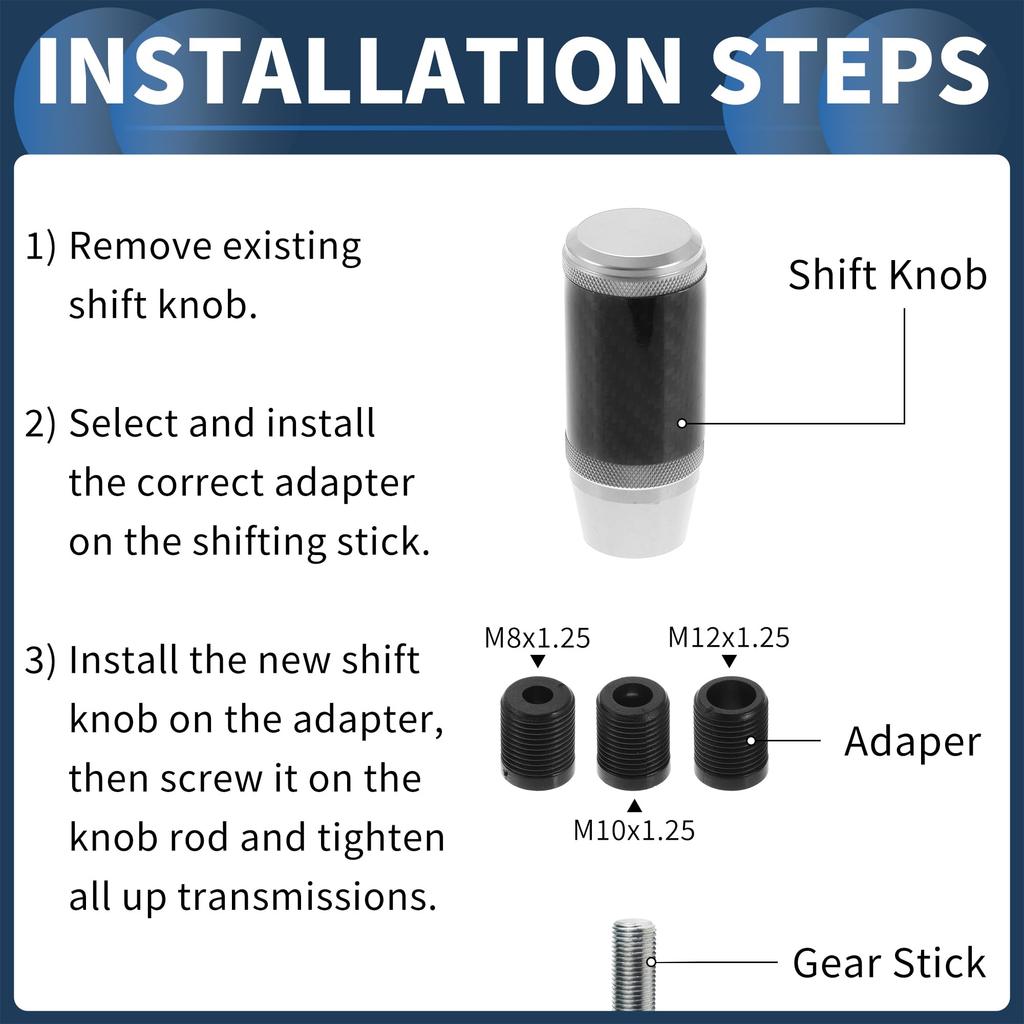 INFINAUTO Matte Frost Shift Universal Gear Shift Knob for Automatic and Manual Aluminum Alloy Silver Tone with 3 1 Set Knob, 9.5cm Cars, Adapters,