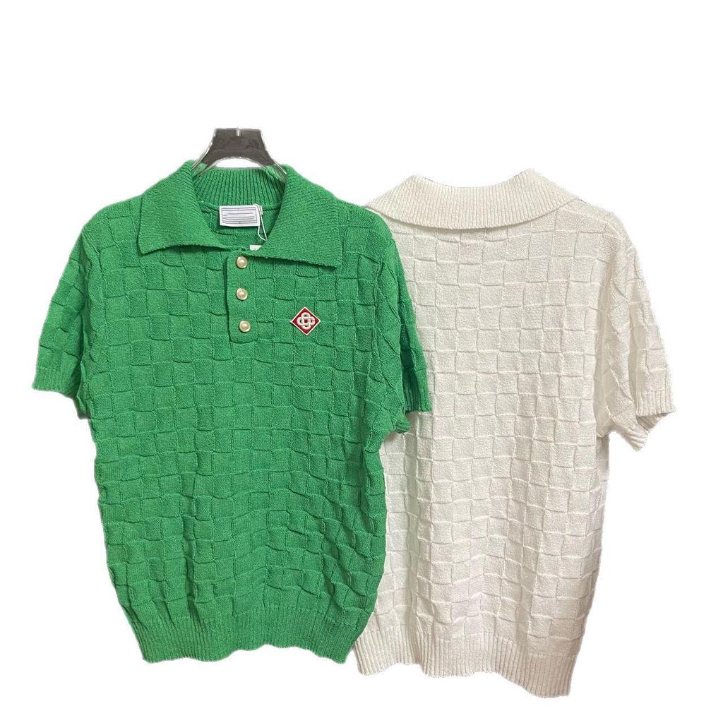 CA Summer Unisex Short Sleeve Knit Polo with Pearl Buttons