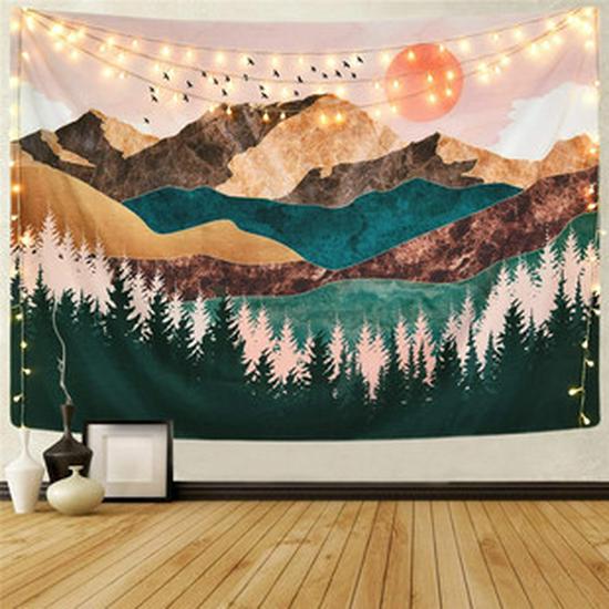 Golden Indian Bohemian Peacock Mandala Tapestry Wall Hanging