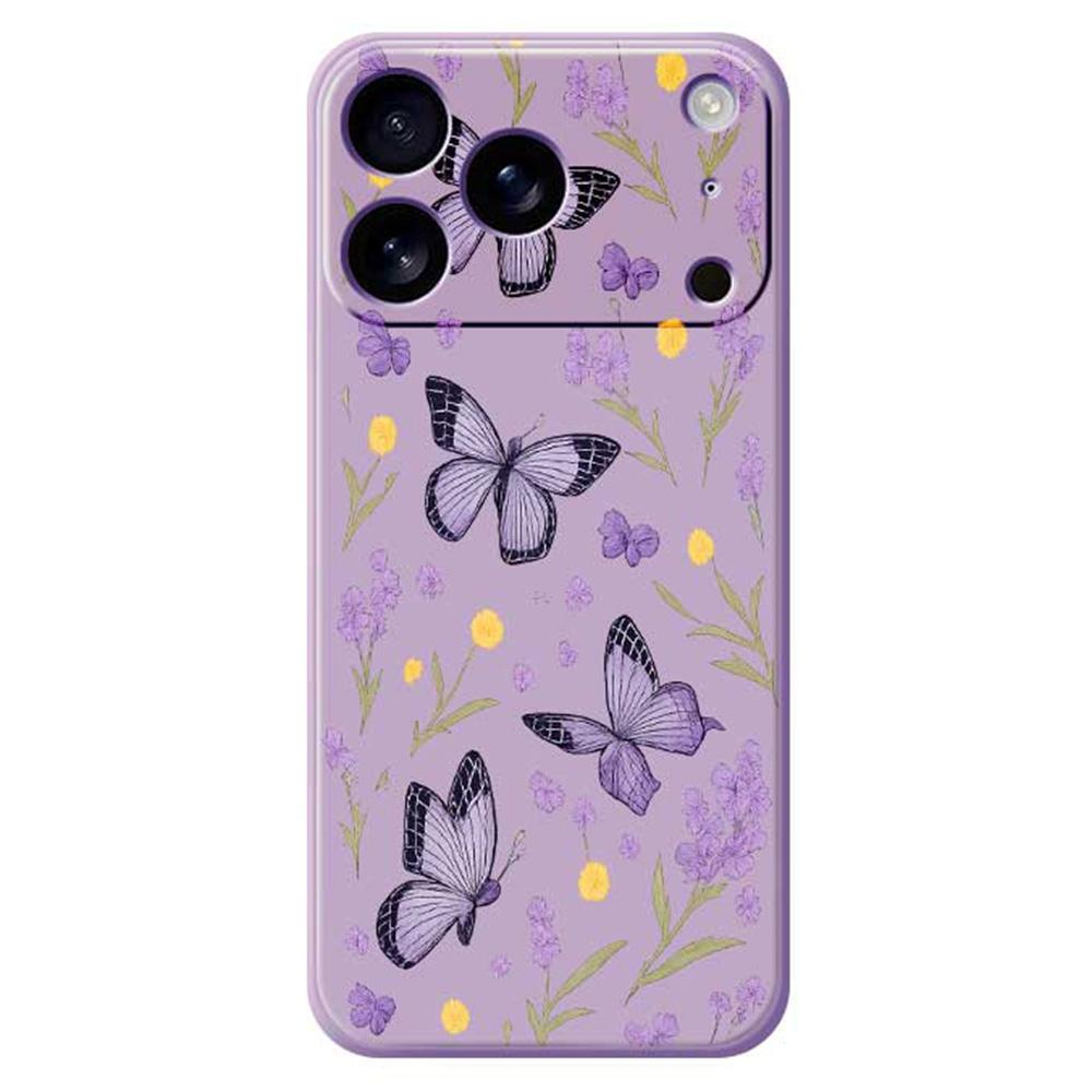 For iPhone 17 Pro Case Purple Butterflies Pattern Printing Straight Edge TPU Phone Back Cover