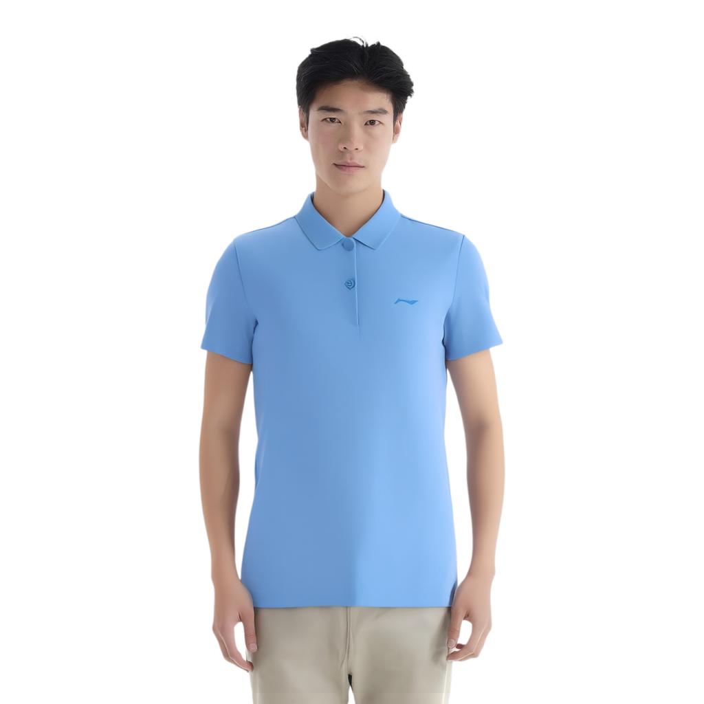 Li-Ning Fitness Series Solid Color Polo Shirt Men Tops Paris-Blue APLT076-4