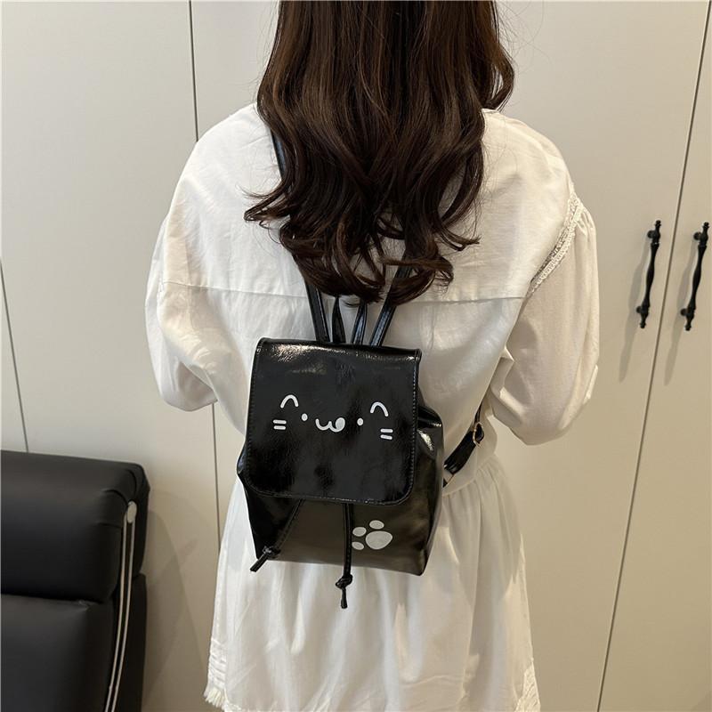Cat Pattern Pu Material Small Backpack For Women With Breathable Design And Urban Style For Daily Use