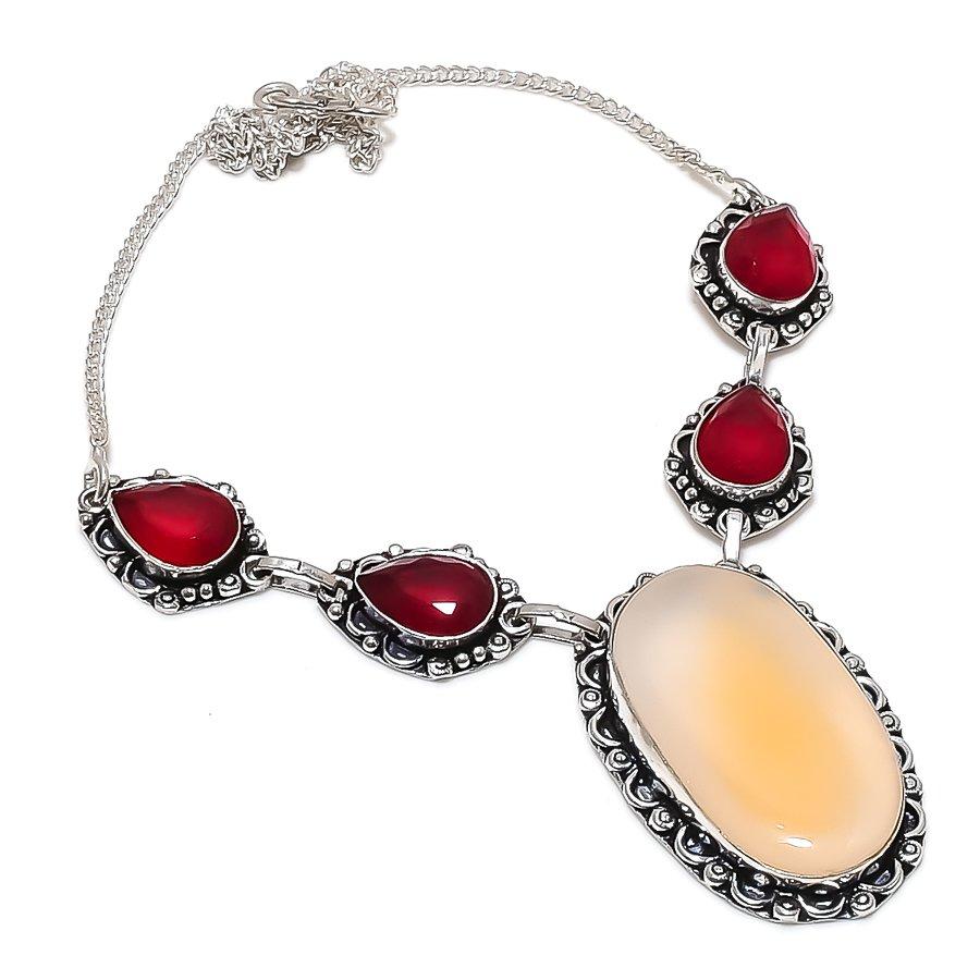 

Дендритовый Опал, Рубин Драгоценный Камень 925 Стерлинговое Серебро Ювелирное Ожерелье 18