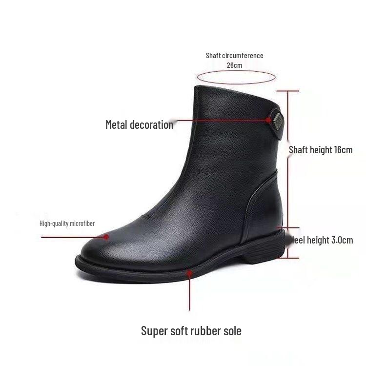 2025 Women's Winter Martin Boots: Fleece-lined Warm Flat-bottom Soft Leather, Trendy and Versatile Mid-calf Ankle Boots