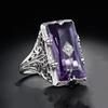 TrioWish Princess Ring: Rectangular Amethyst with Filigree Design