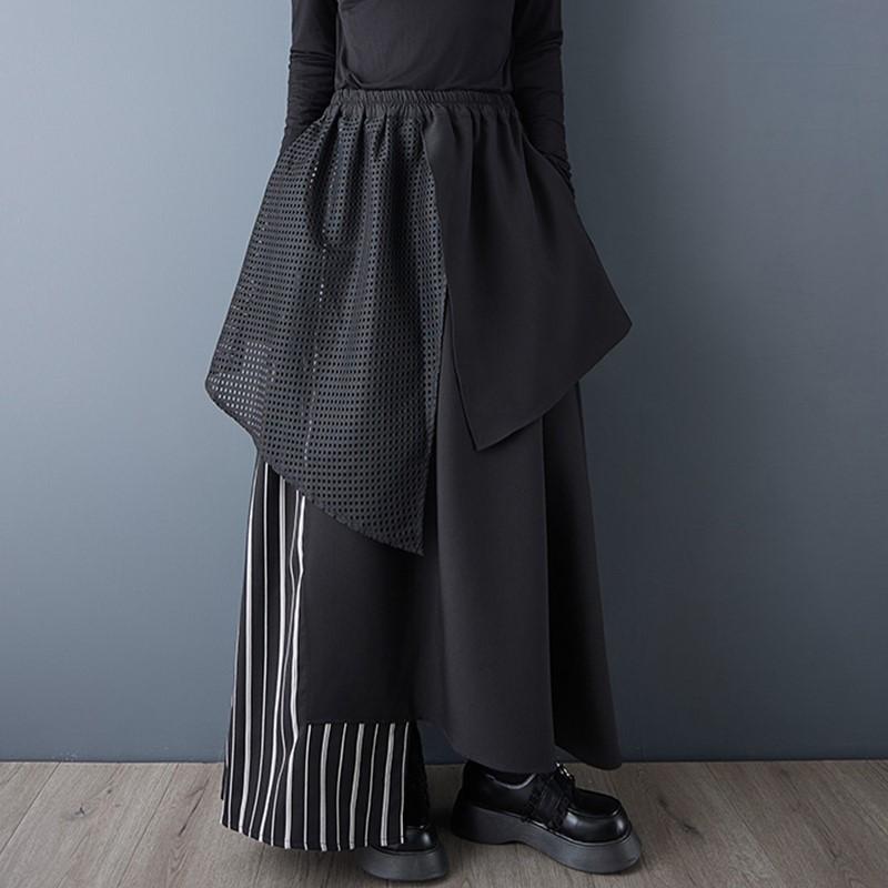 Plus Size High Waist Vintage Black Patchwork Spring Autumn Casual Loose Long for Woman Skirts Womens Skirt