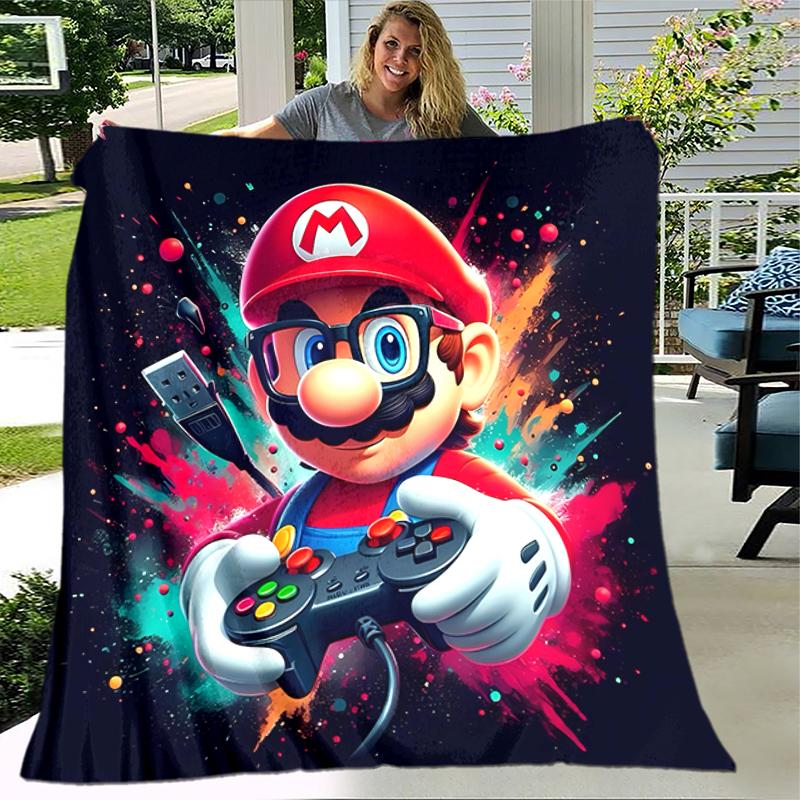 1pc Blanket Super Mario1 Print Design, Lightweight Blanket for Sofa, Bed- Soft &Warm, Gift for All Seasons like Christmas, Halloween
