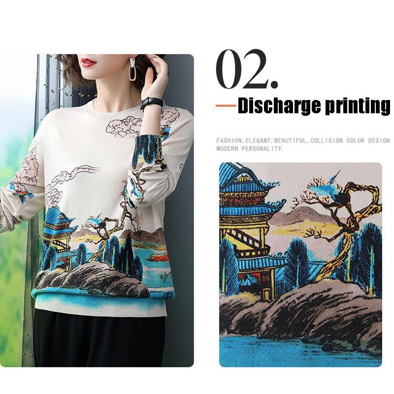 Pulover de lână imprimat 3D de toamnă iarnă Pulover de lână vintage tricot cu fundul cald cu amestec de lână de dimensiuni mari Topuri