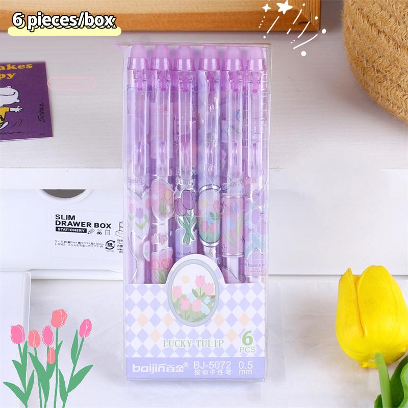 

6 шт. Милые стираемые гелевые ручки Креативная стираемая нажимная ручка Романтические ручки для подписи Милые ручки Письменные принадлежности Офис Школа