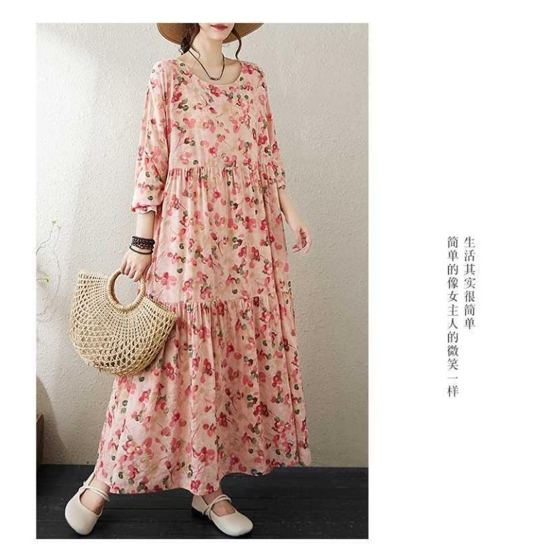 Round Neck Long Sleeve Loose Apparent Big Swing A-line Dress