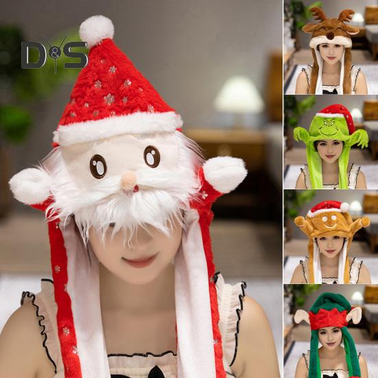 Julhatt Tecknad Älg Snögubbe Dekor Öronrörlig huvudbonad Tjock plysch Vinterhatt Semesterpresent Huvudbonader Festival Kostym rekvisita