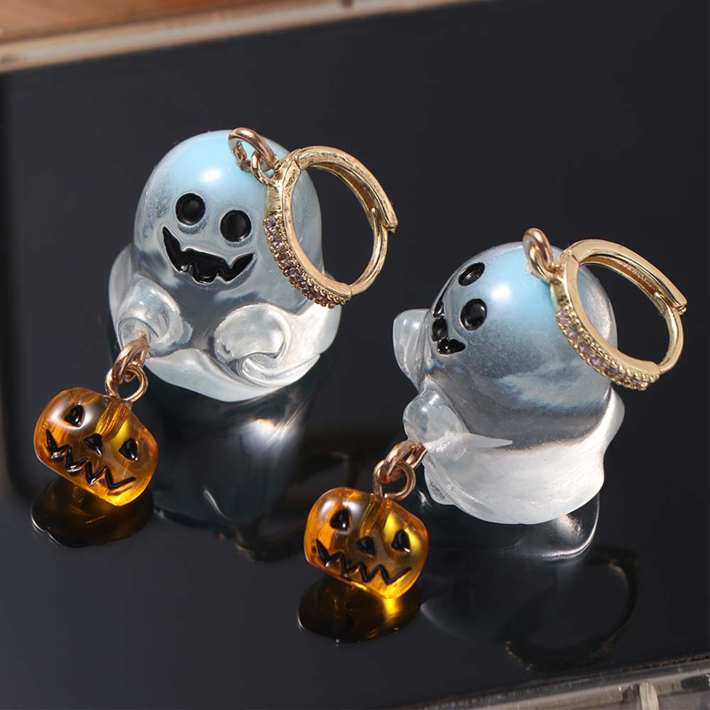 Resin Halloween Earrings Rhinestone Pumpkin Dangle Earrings Aesthetic Ghost Ear Studs  Girl