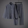 Chinese Style Cotton Linen Men Two Piece Set Men Mandarin Collar Frog Button Tang Suits Loose Casual Breathable Autumn Outfit