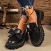 New Plus Size Bow Platform Loafers - Women’s Low Top Slip-On British Style Leather Shoes