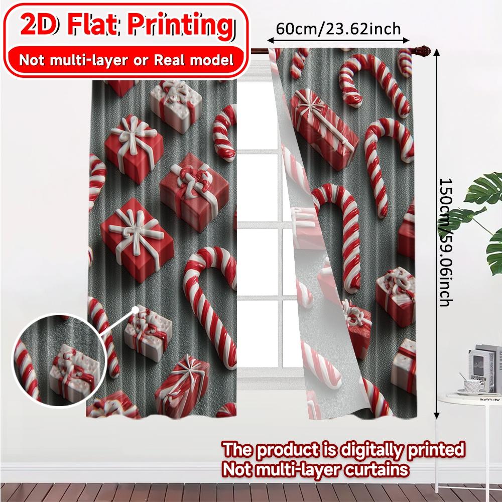 2D Flat Printing  2pcs Candy Cane Wonderland Modern Curtain Modern Prints Light Filtering Curtains Home Decor Ldeal for Bedroom