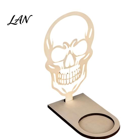 Halloween Tealight Base Wooden Candle Holder Ornaments, Decorative Cat/Pumpkin/ Ghost/Skull Projection Theme Light Stand, Creative Tabletop