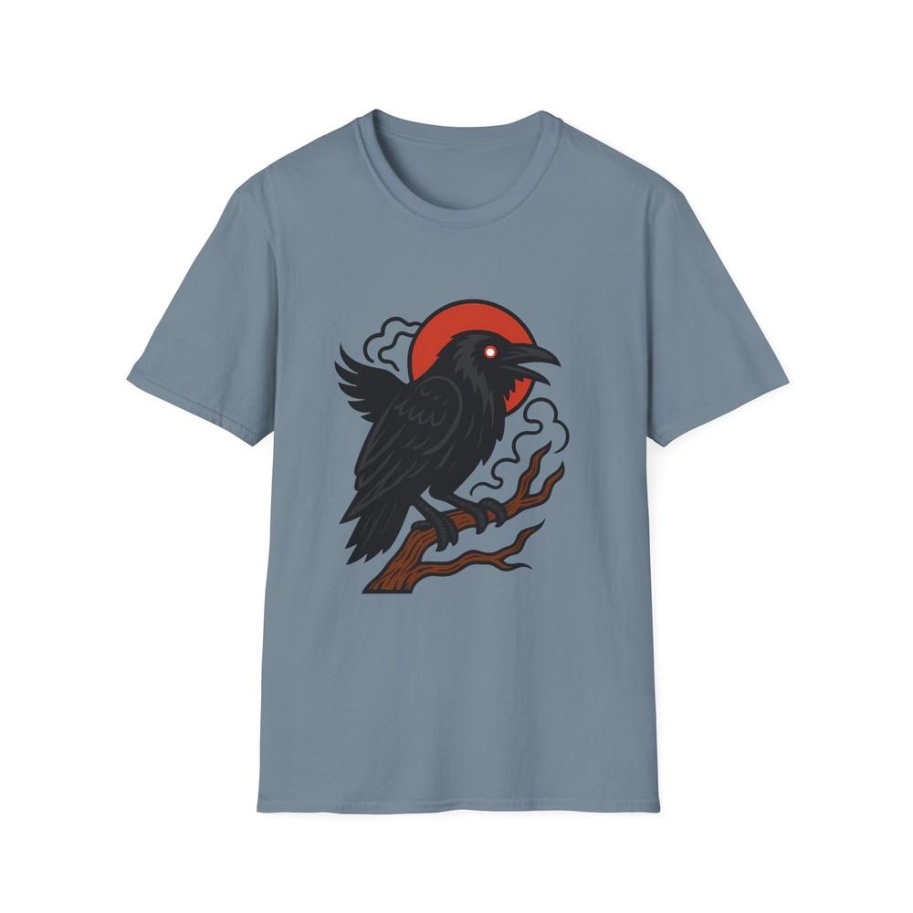 

Unisex Softstyle T-Shirt Moonlit Raven Fog Wings Tattoo Style Gothic Tee 4XL