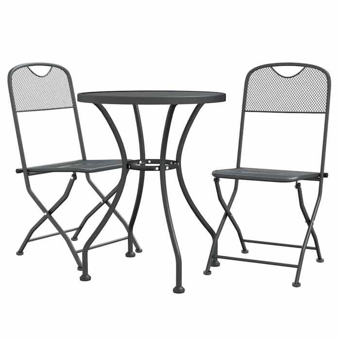 Exclusive House - 3 Pcs Garden Dining Set Metal Mesh Anthracite