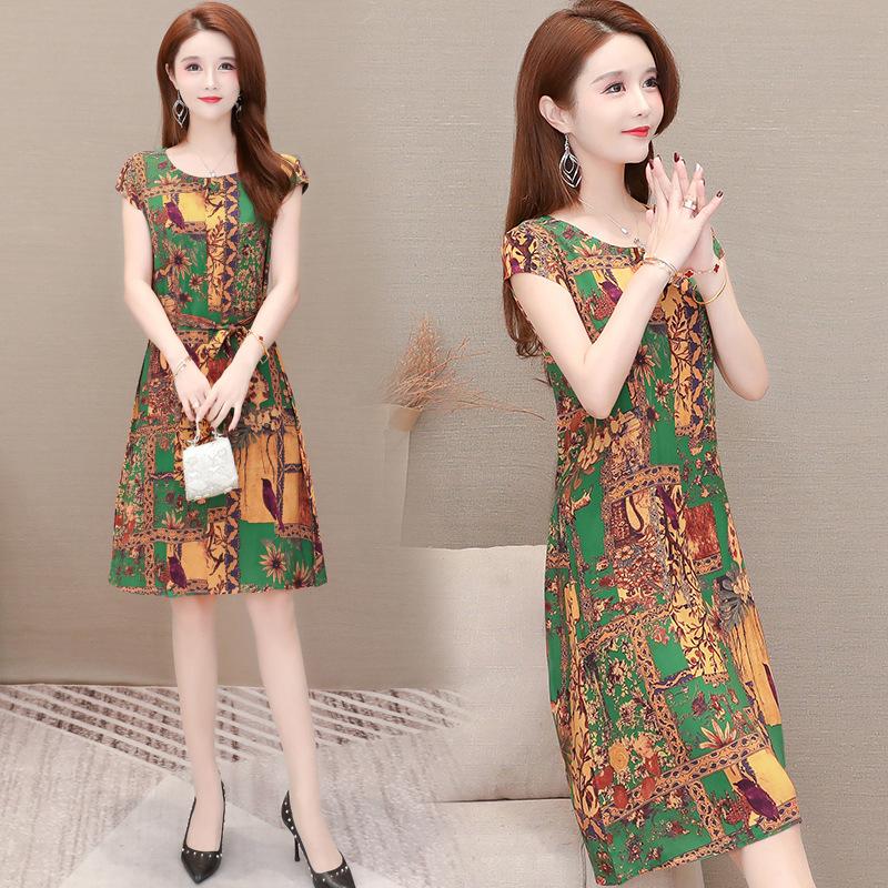 Letní dámské bavlněné šaty velké velikosti Šaty s volným páskem pro matku