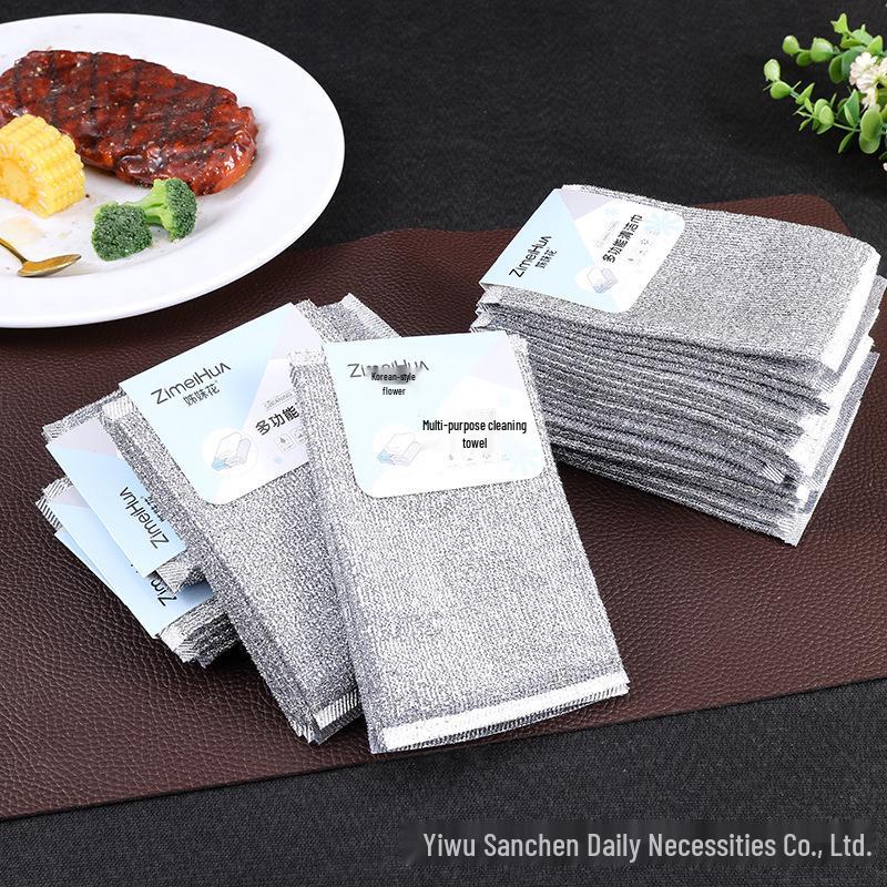 4-Pack Silver Glitter Dual-Layer Metal Wire Dishwashing Cloths