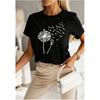 Women's summer printed beautiful dandelion round neck office casual short sleeved T-shirt